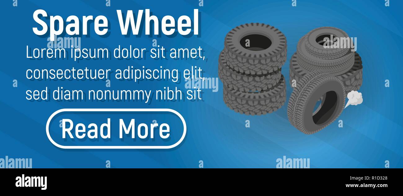 Spare wheel concept banner, isometric style Stock Vector
