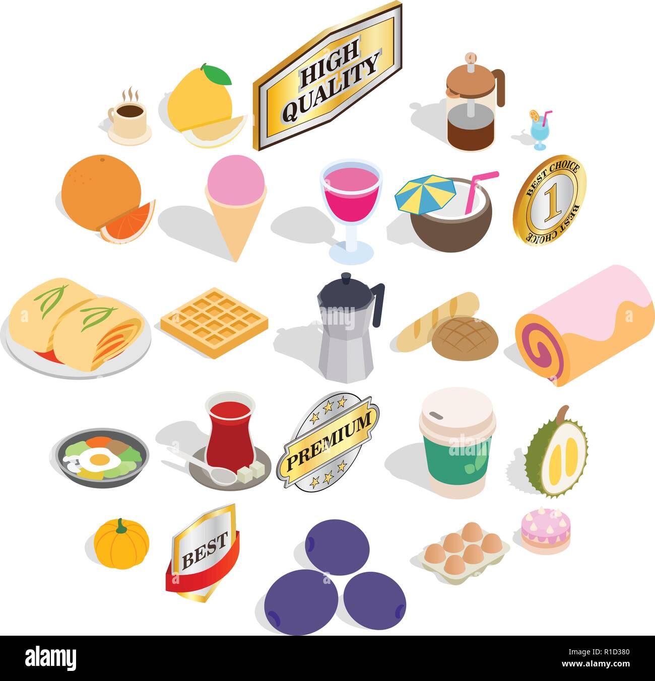 Cocktail icons set, isometric style Stock Vector