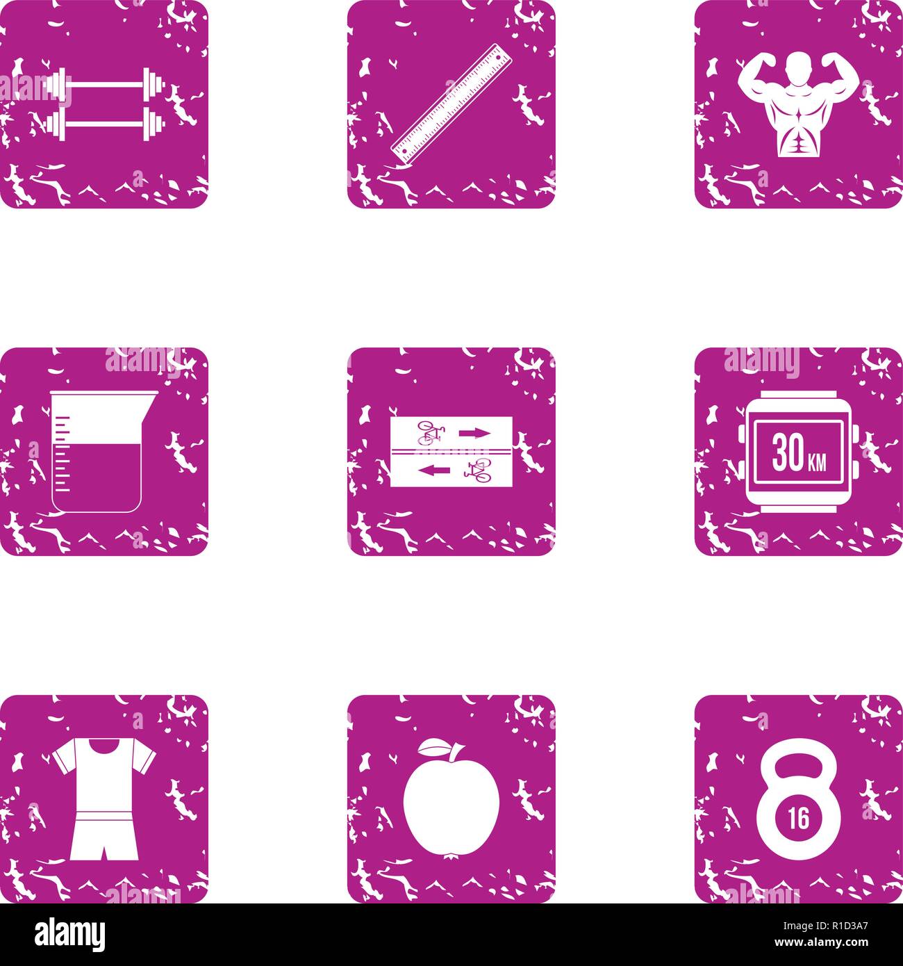 Iron icons set, grunge style Stock Vector