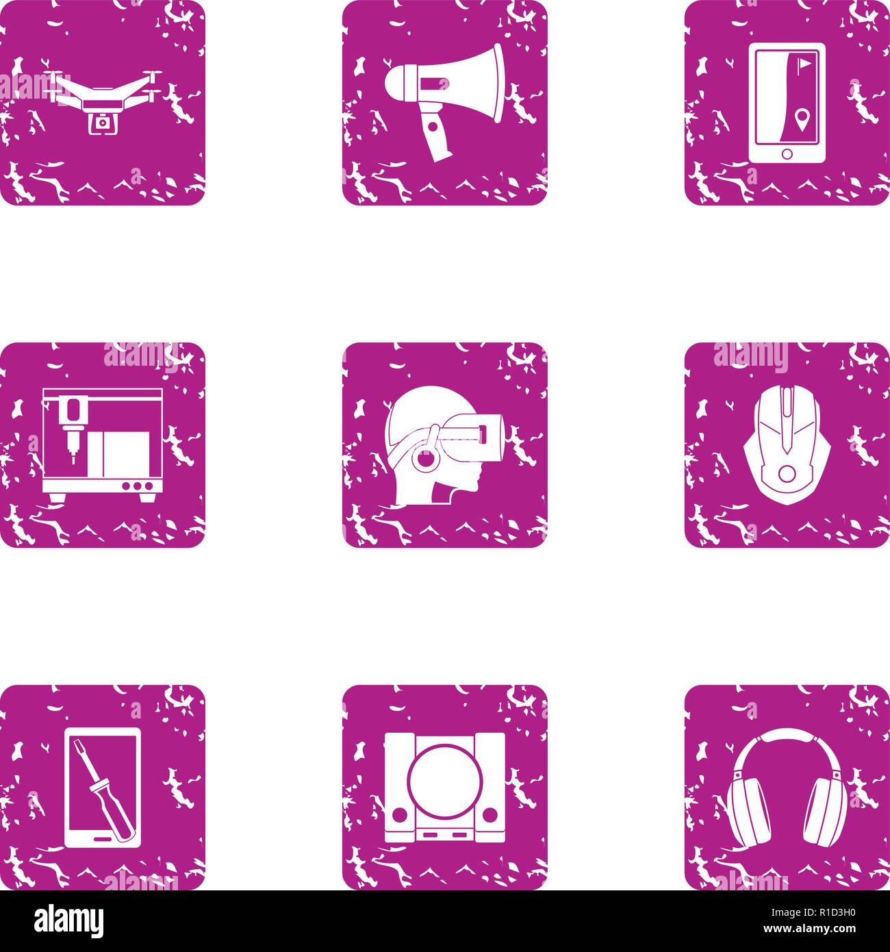 UAV icons set, grunge style Stock Vector
