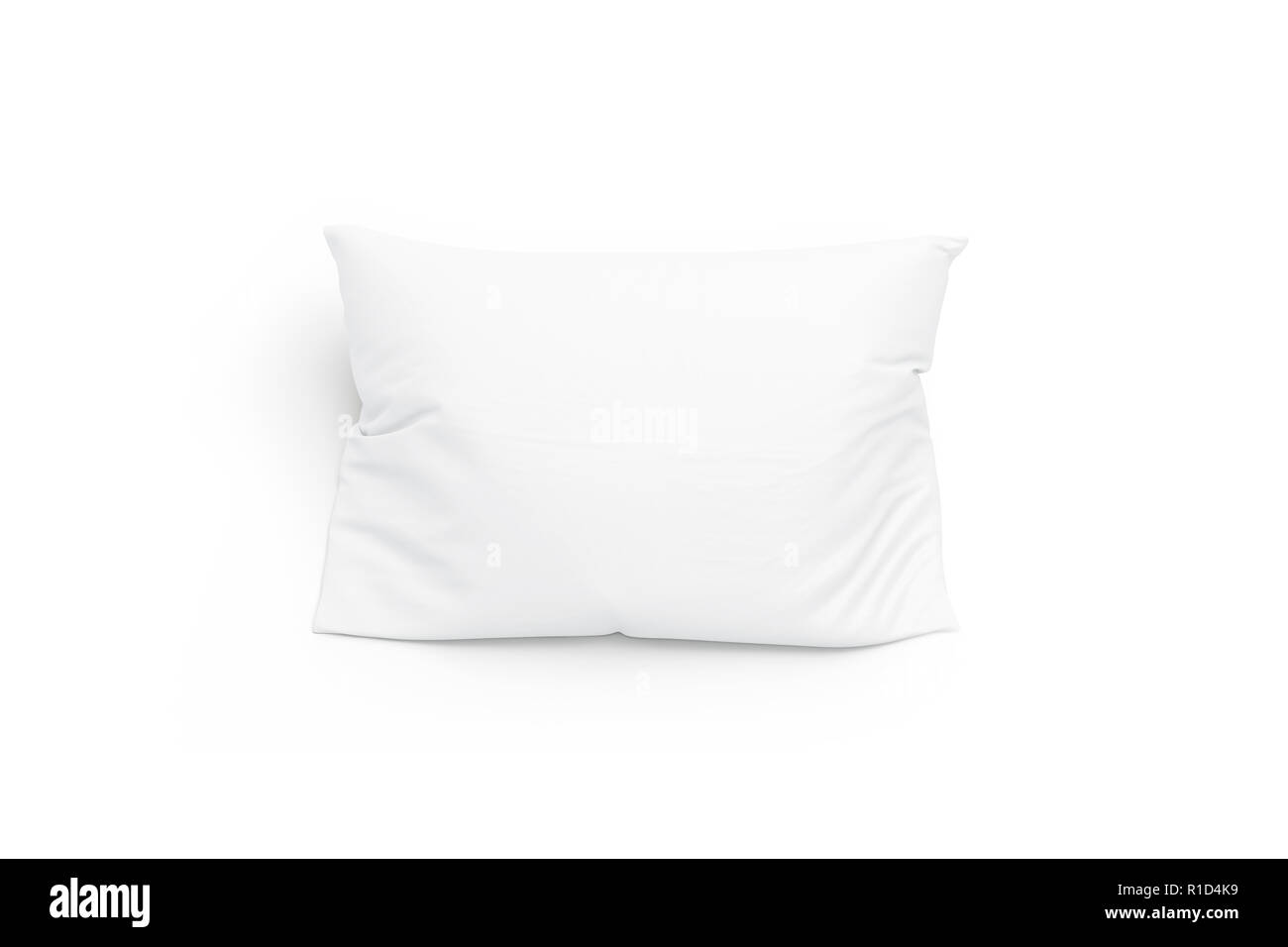 Blank white pillow mockup, isolated, top view, 3d rendering. Empty bedding pad mock up. Clear comfort pilow for sleep template. Soft cushion in cloth for home or hotel. Stock Photo