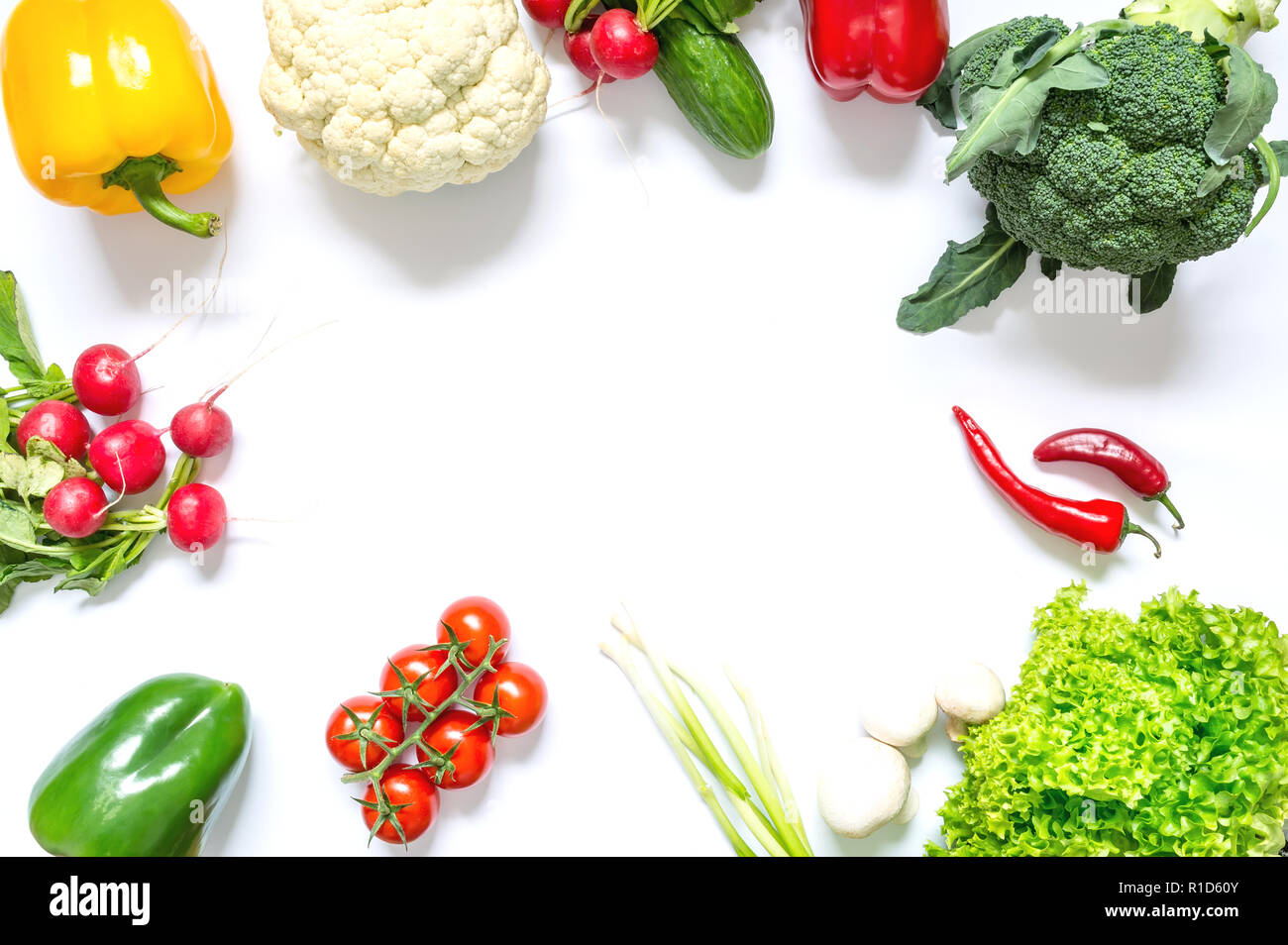 Fresh vegetables isolated on white background. Top view Stock Photo - Alamy