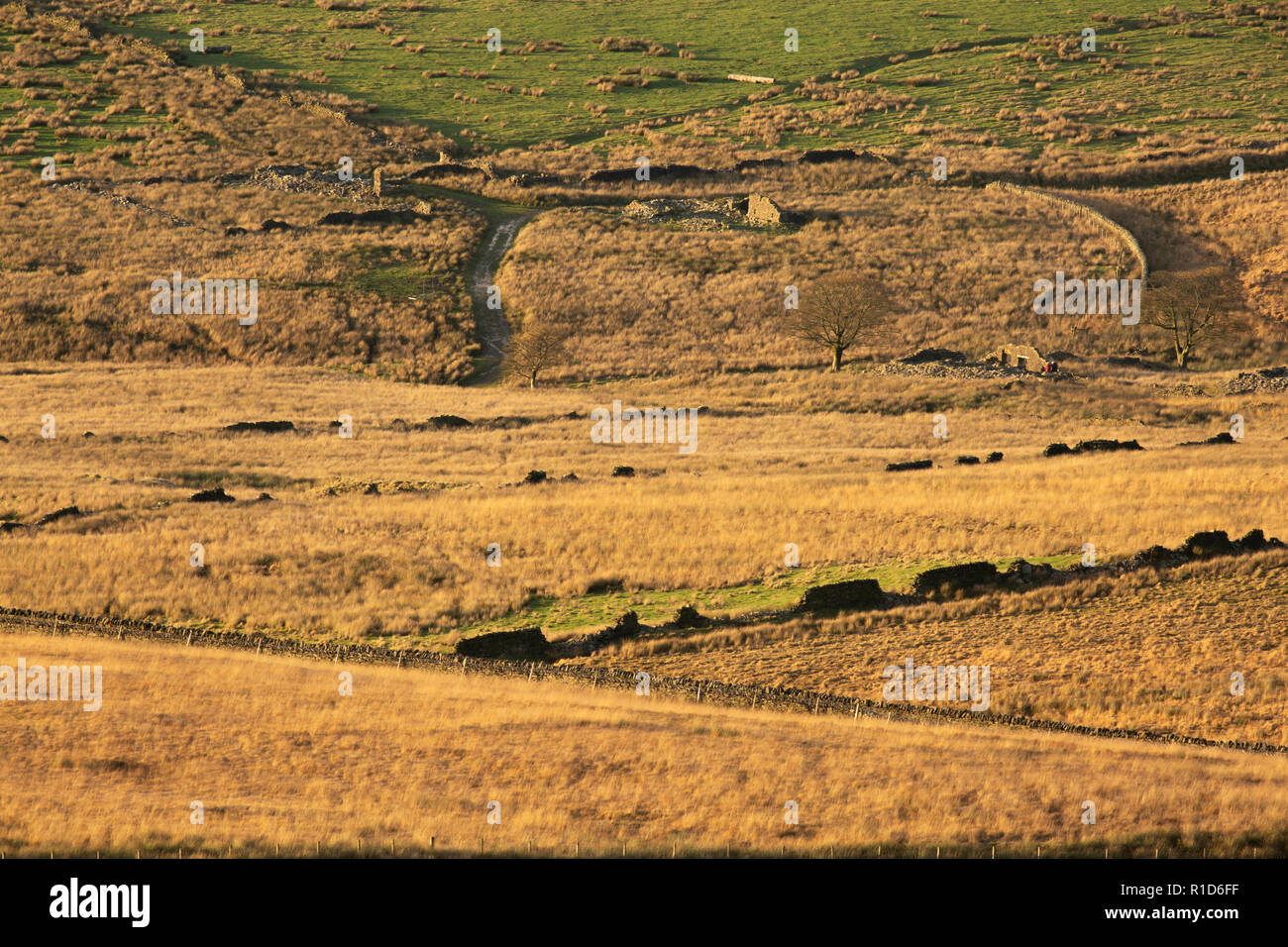 minimalist landscape of the West Pennine Moors with Autumnal colours. Stock Photo