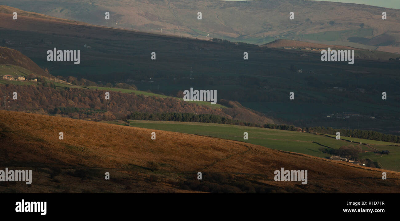 minimalist landscape of the West Pennine Moors with Autumnal colours. Stock Photo