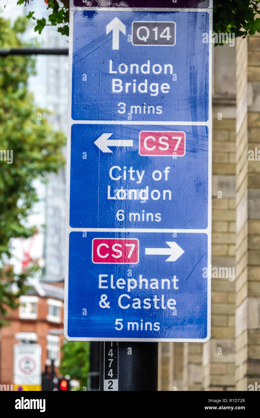 London England,UK,South Bank Southwark,Union Street,street traffic sign,directions,distance,arrows,Elephant & Castle,CS7,Q14,UK GB English Europe,UK18 Stock Photo