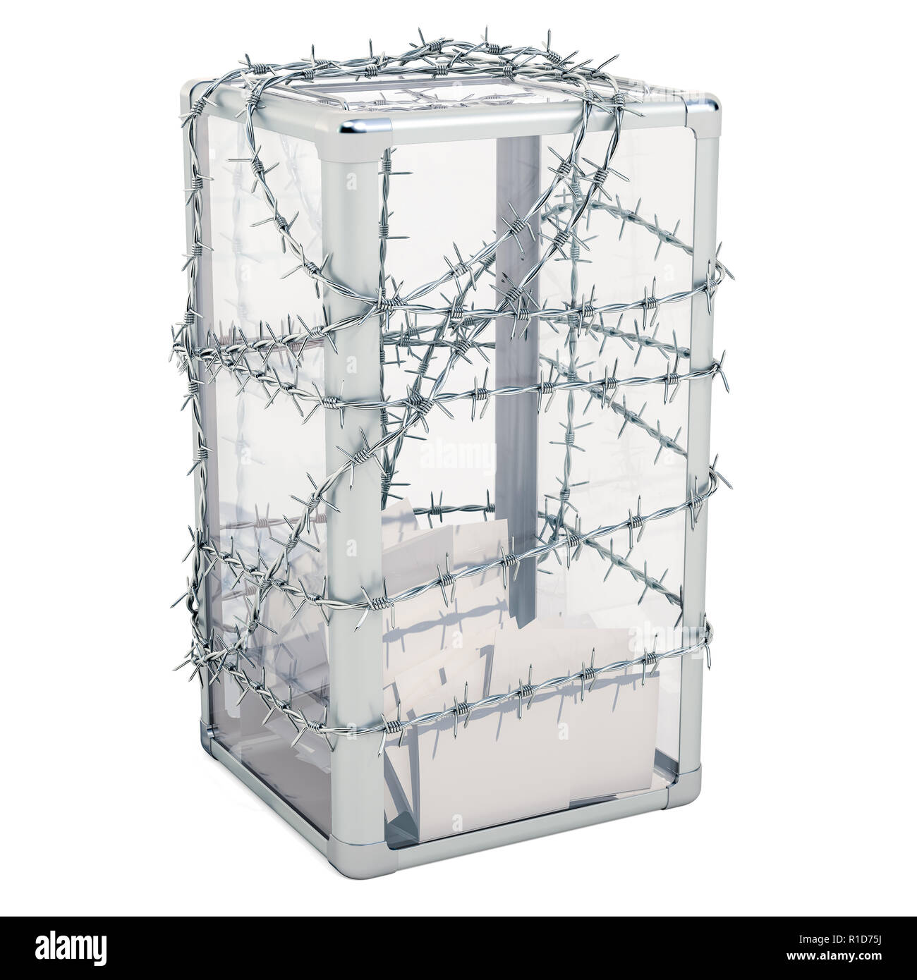 Ballot box with barbed wire. 3D rendering isolated on white background ...