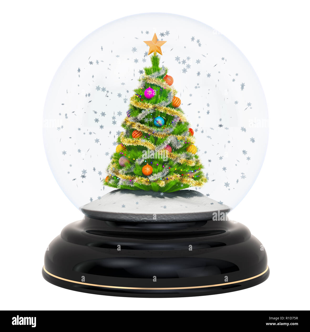 Christmas snow globe with Christmas tree, 3D rendering isolated on ...