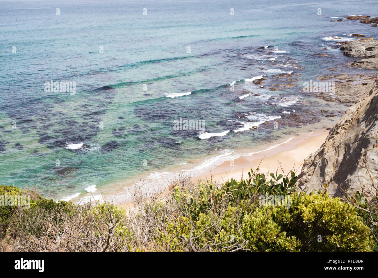 View of Australian beaches and ocean from above. Stock Photo