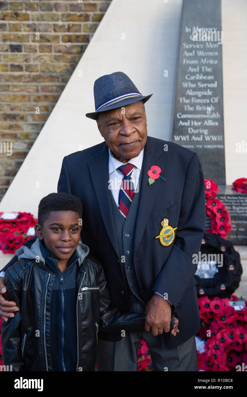 London UK 11th November 2018. Owen Garriques war vetran at the Remembrance Armistice Day Parade at the African Caribbean War Memorial in Windrush Square, Brixton. Credit: Thabo Jaiyesimi/Alamy Live News Stock Photo