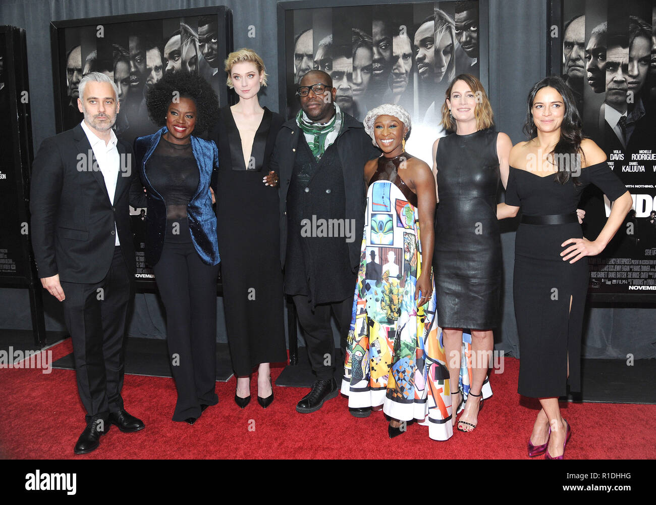 NEW YORK, NY - NOVEMBER 11:Iain Caning, Viola Davis, Elizabeth Debicki, Steve McQueen, Cynthia Erivo, Gillian Flynn and Michelle Rodriguez attend the Twentieth Century Fox screening of Windows on November 11 at the Brooklyn Academy of Music in Brooklyn, New York. Credit John Palmer/ MediaPunch Stock Photo