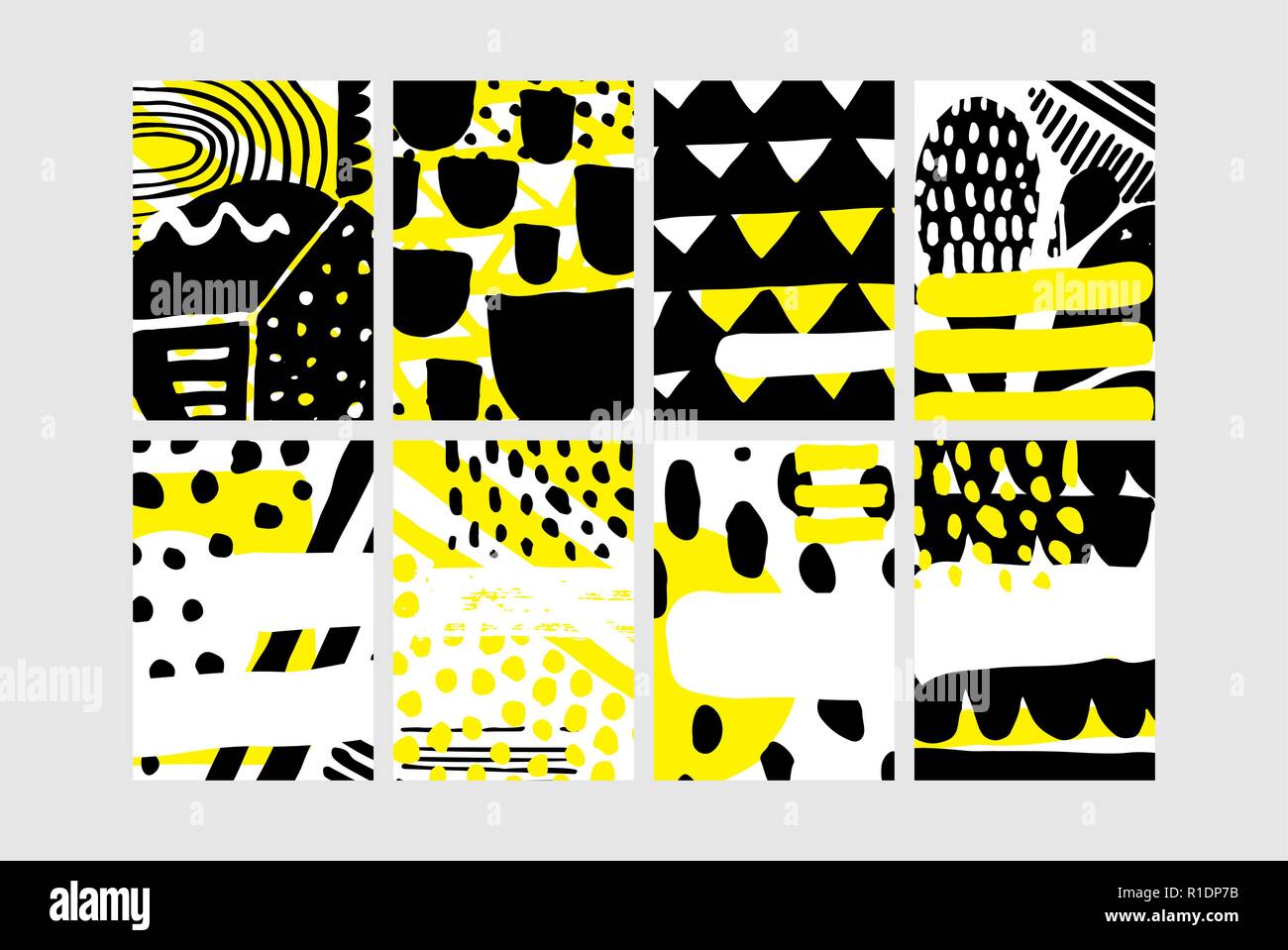 Set of creative universal floral elements. Hand Drawn textures Stock Vector
