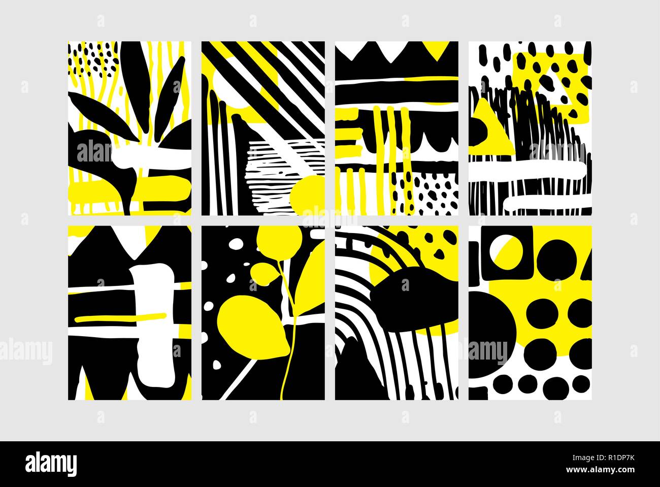 Set of creative universal floral elements. Hand Drawn textures Stock Vector