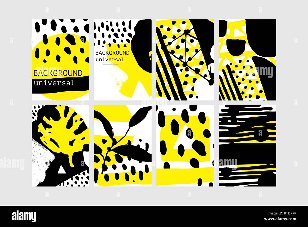 Set of creative universal floral elements. Hand Drawn textures Stock Vector