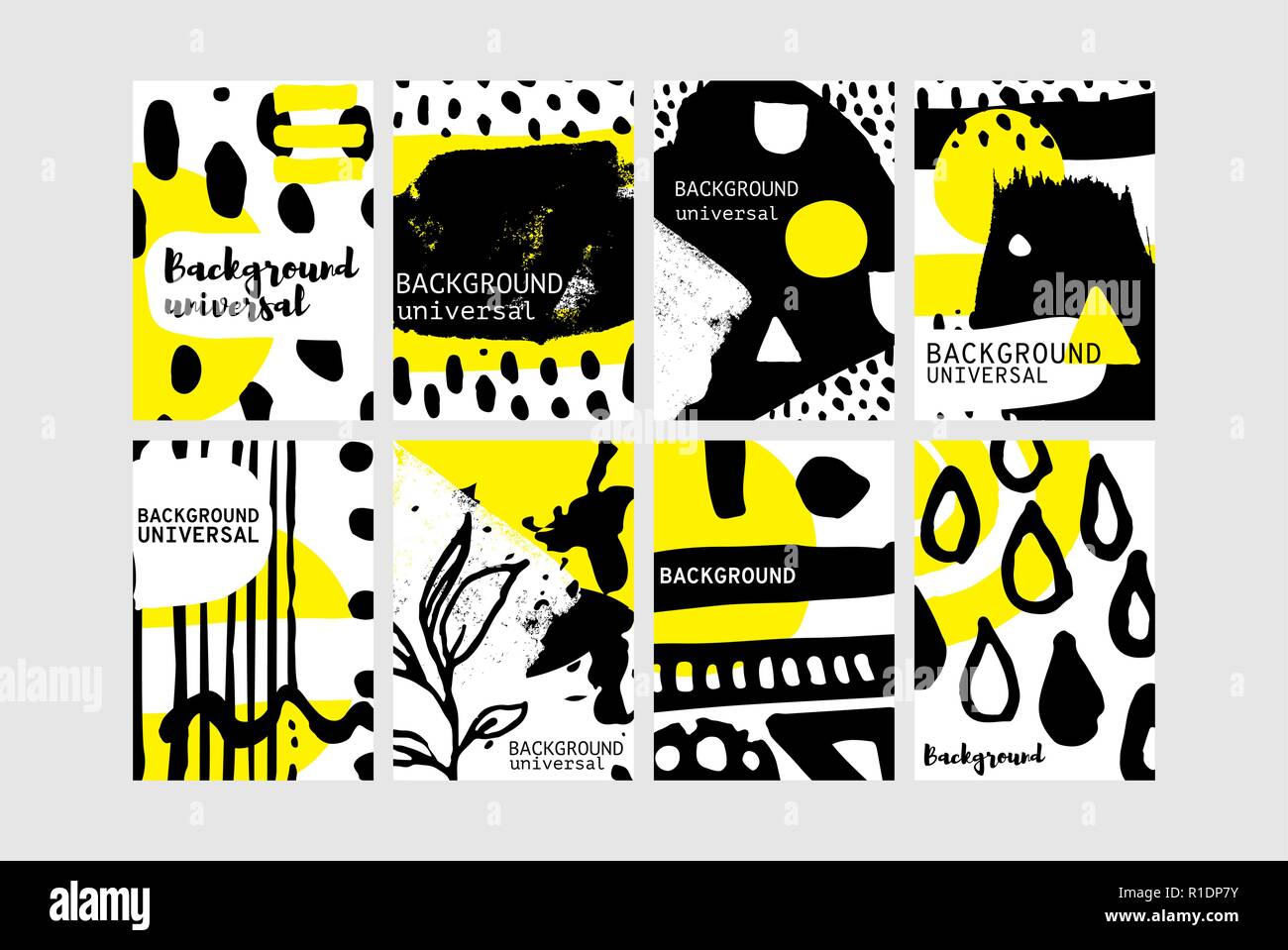 Set of creative universal floral elements. Hand Drawn textures Stock Vector