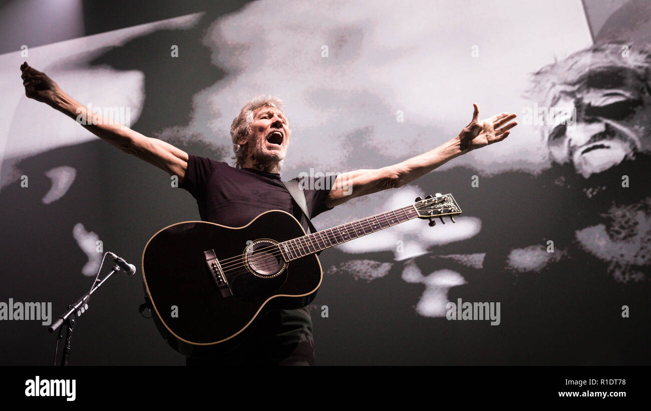 Roger Waters of Pink Floyd performing a concert in Oslo Telenor Arena, Norway, in August 2018, during the Us & Them Tour Stock Photo