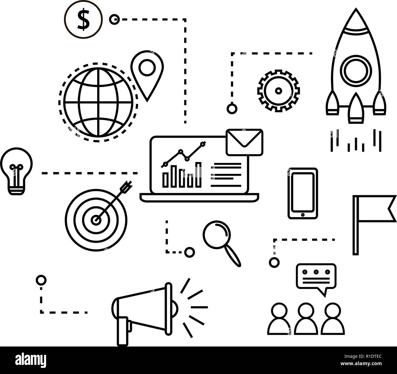 Modern outline flat business concept. E-mail marketing chart Stock Vector
