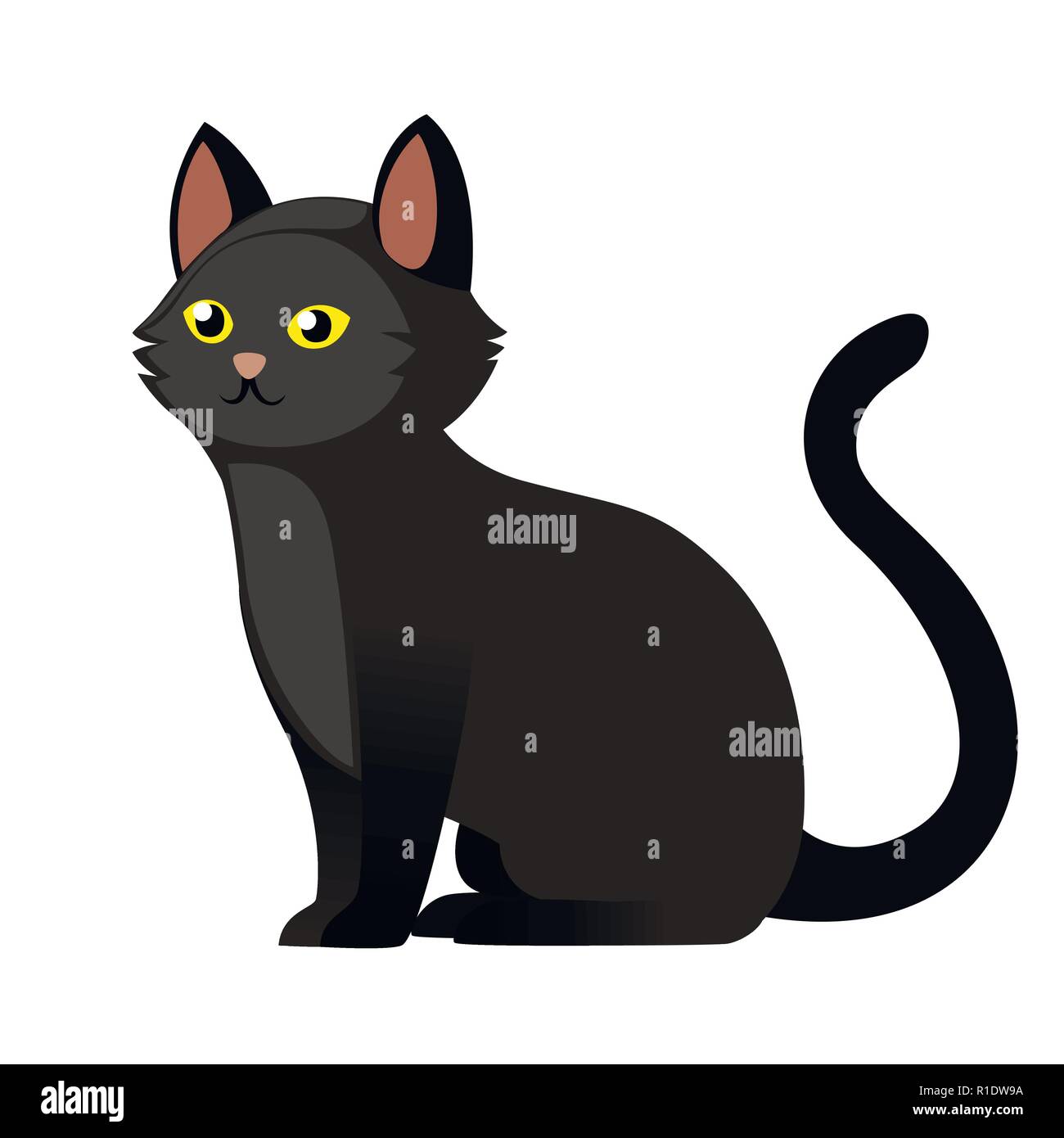 Sitting Black Cat With Yellow Eyes Cute Home Animal Cartoon Character Design Flat Vector Illustration Isolated On White Background Stock Vector Image Art Alamy