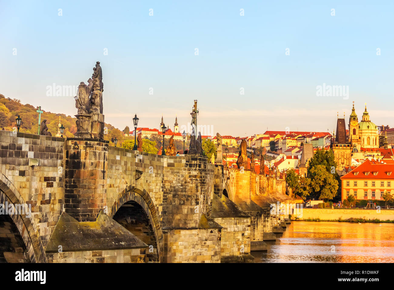 Charles Bridge and view on the Lesser Town from the river, Pragu Stock Photo