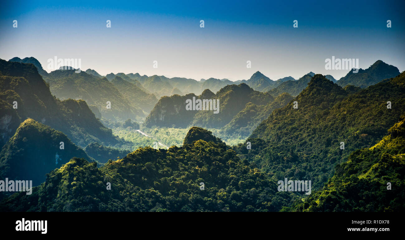 Rocks and mountains of Cat Ba Island in Vietnam. Panoramic landscape ...
