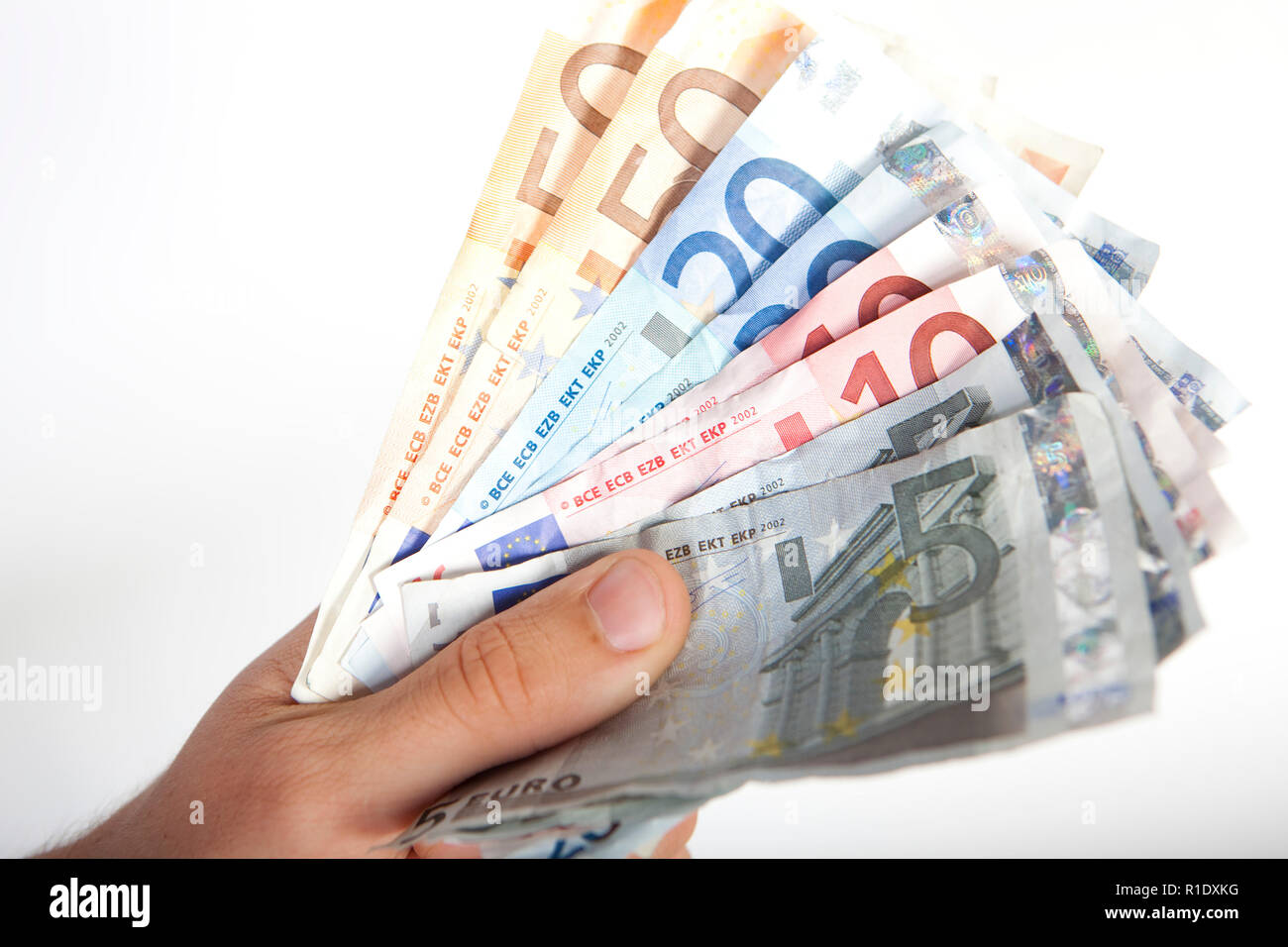 Illustrative image of various denomination Euro notes Stock Photo - Alamy