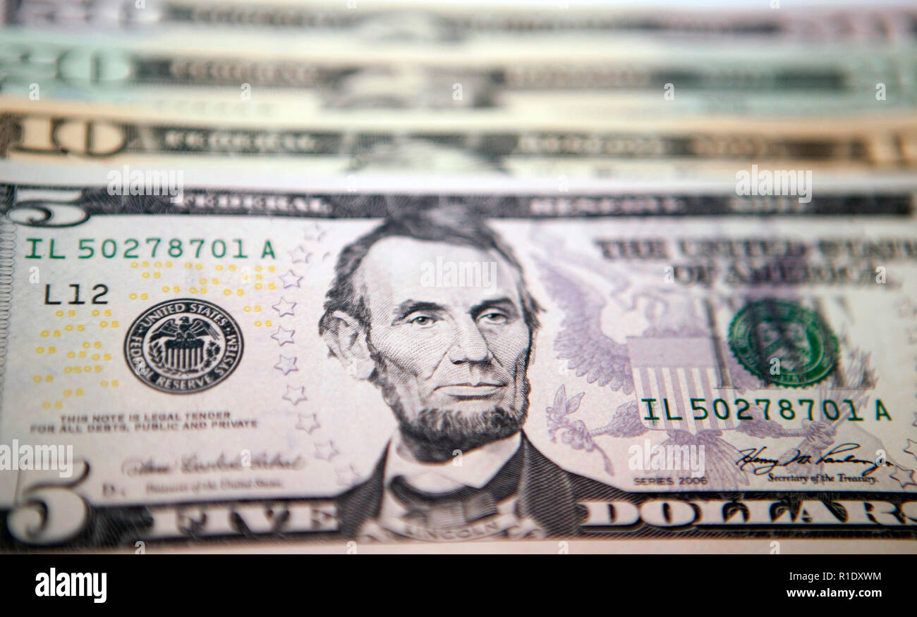 Illustrative image of various denomination US dollar bills Stock Photo Alamy