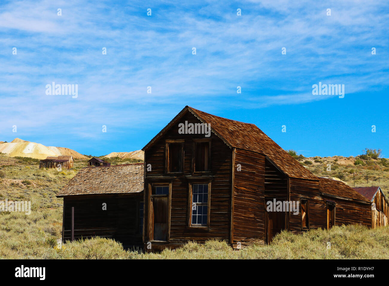 The Old Hotel An old hotel in the ghost town of Bodie, California. Horizontal. Stock Photo