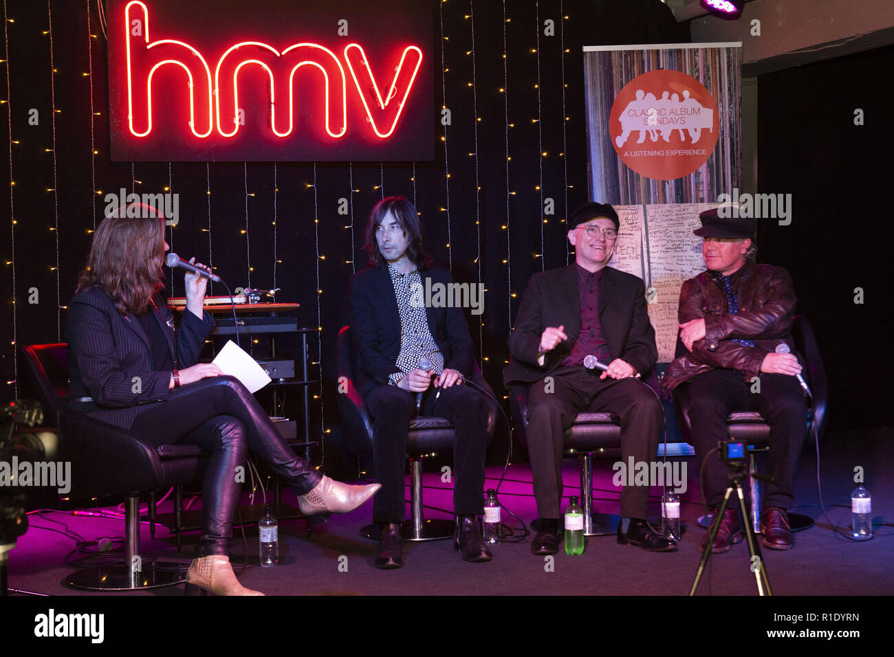 To celebrate the first National Album Day, hmv host a special album playback event with Primal Scream frontman Bobby Gillespie and Colleen ‘Cosmo’ Murphy  Featuring: Colleen 'Cosmo' Murphy, Bobby Gillespie, Andrew Innes, Martin Duffy, Primal Scream Where: London, United Kingdom When: 11 Oct 2018 Credit: Maria Jefferis/WENN Stock Photo