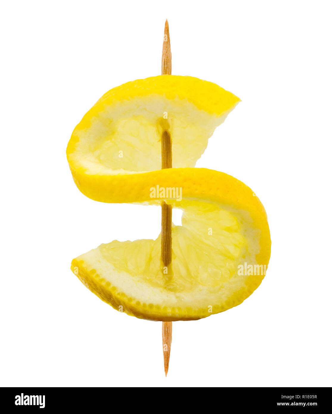 lemon slice in the form of a dollar sign on a toothpick isolated on white  background Stock Photo - Alamy