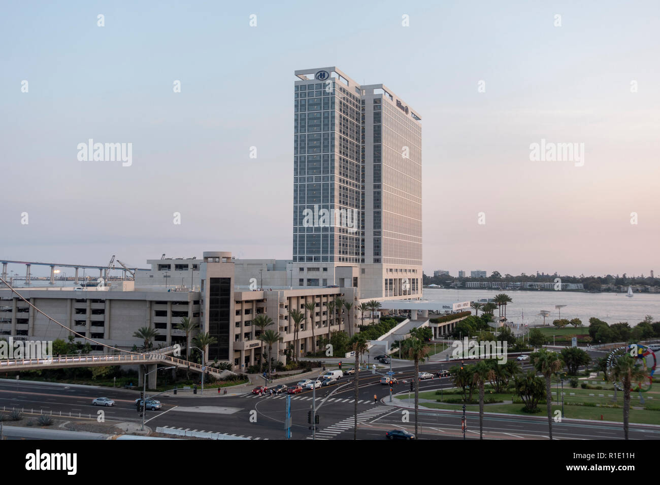 The Hilton San Diego Bayfront hotel, San Diego Bay, California, United States. (View from Petco Park) Stock Photo