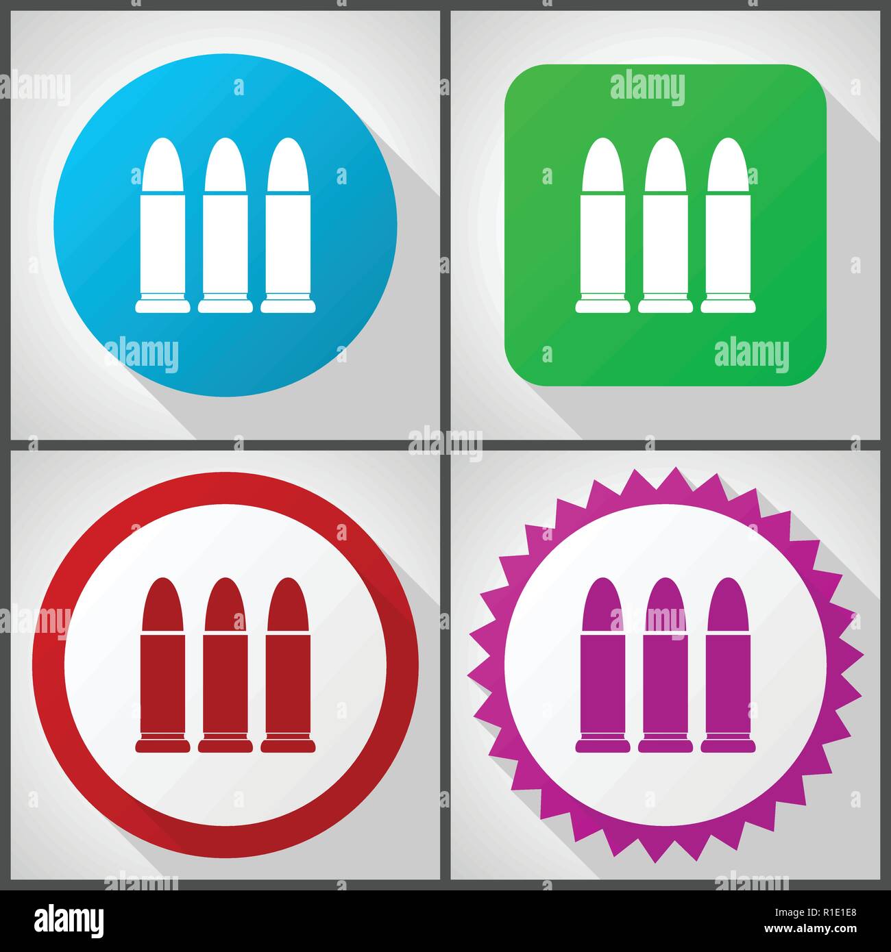 Vector icons with 4 options. Ammunition flat design icon set easy to ...