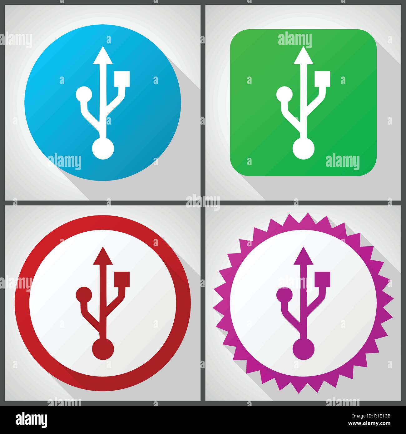 Vector icons with 4 options. Usb flat design icon set easy to edit in ...