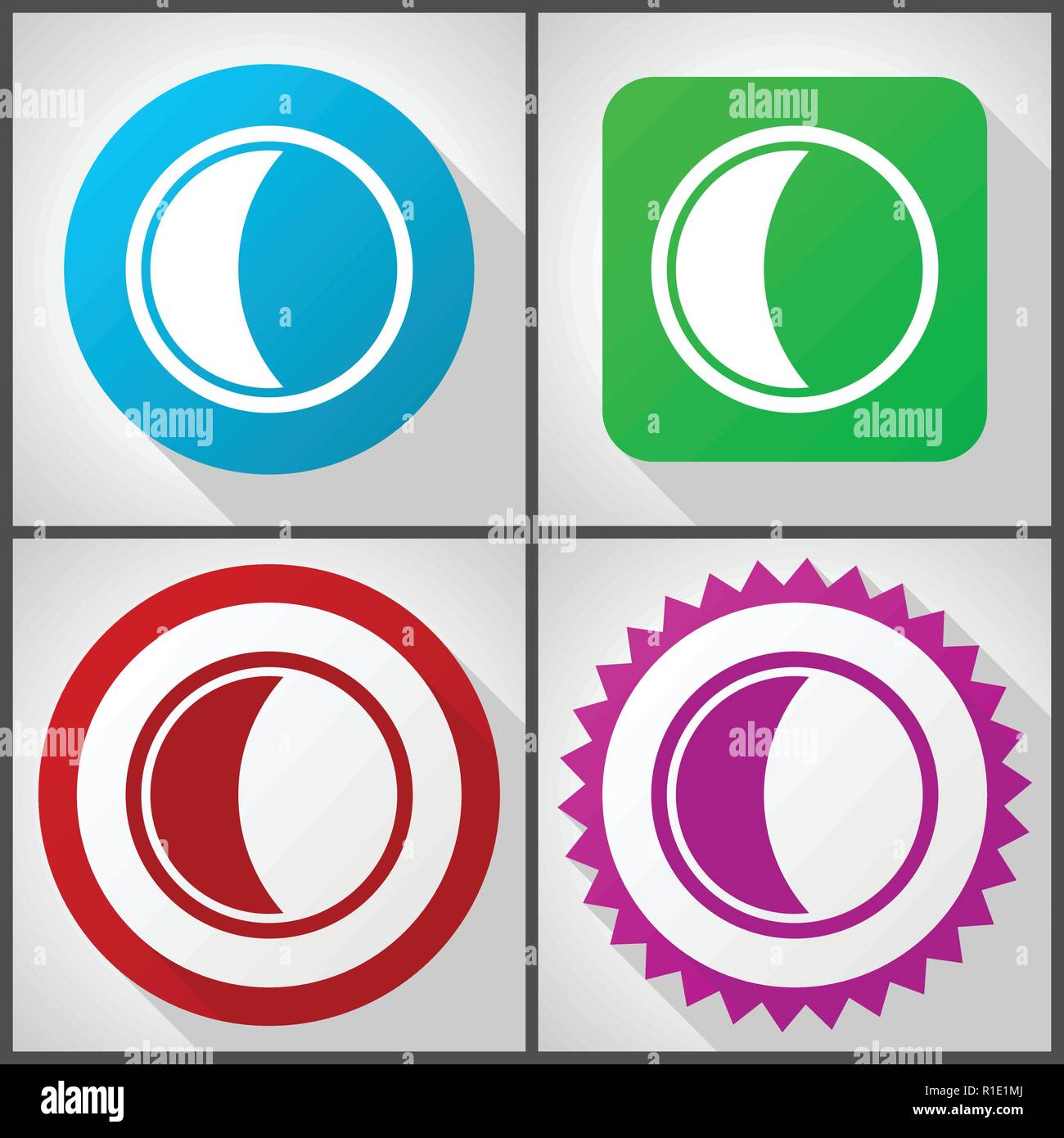 Vector icons with 4 options. Moon flat design icon set easy to edit in ...