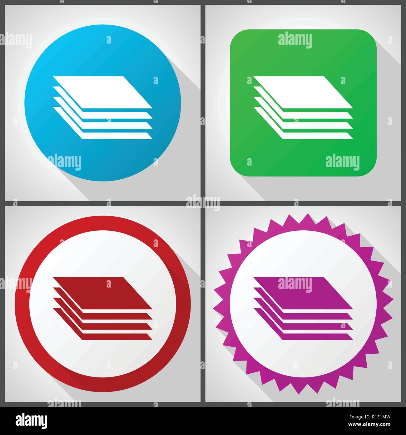 Vector icons with 4 options. Layers flat design icon set easy to edit in eps 10. Stock Vector