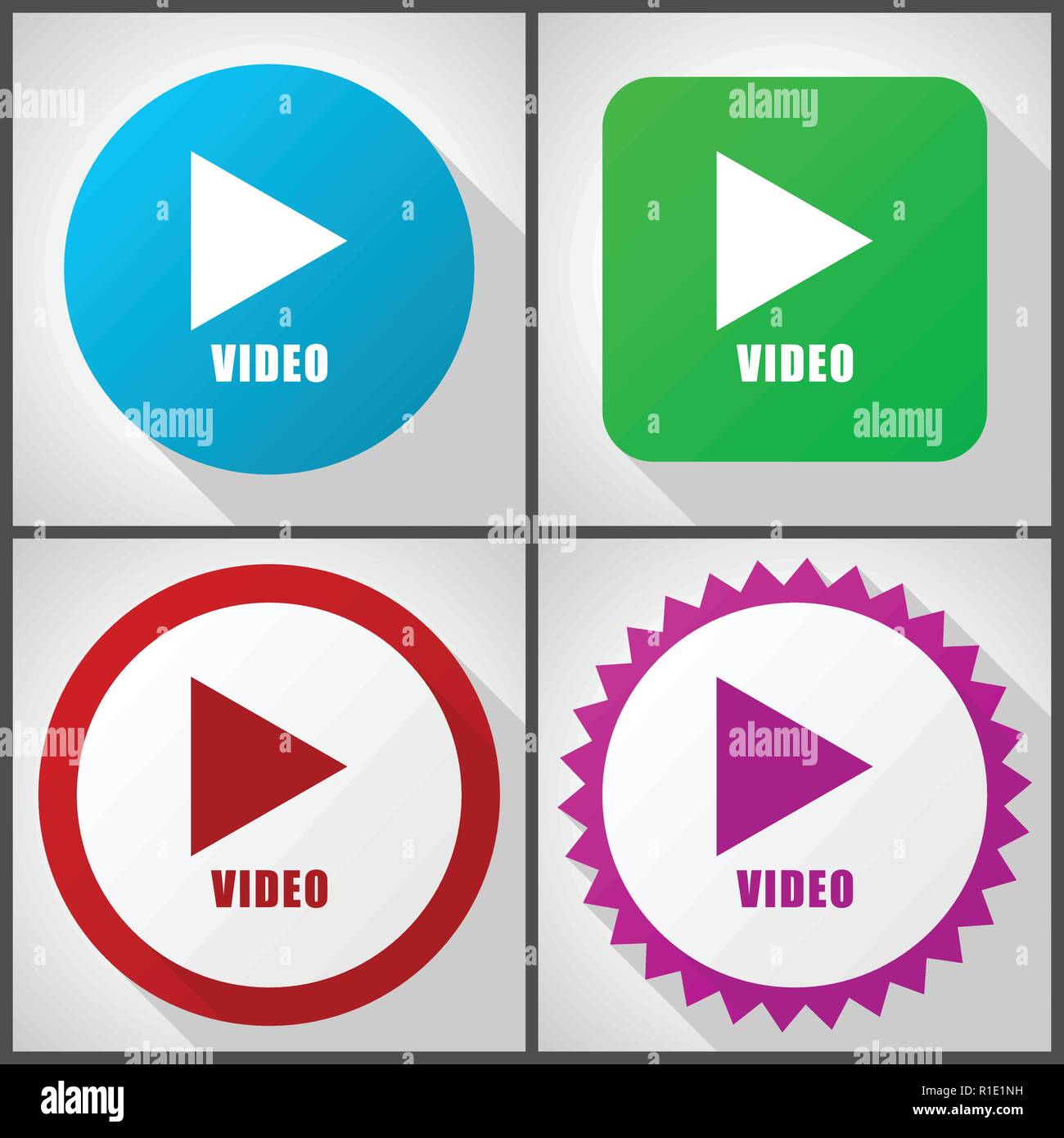 Vector icons with 4 options. Video flat design icon set easy to edit in ...