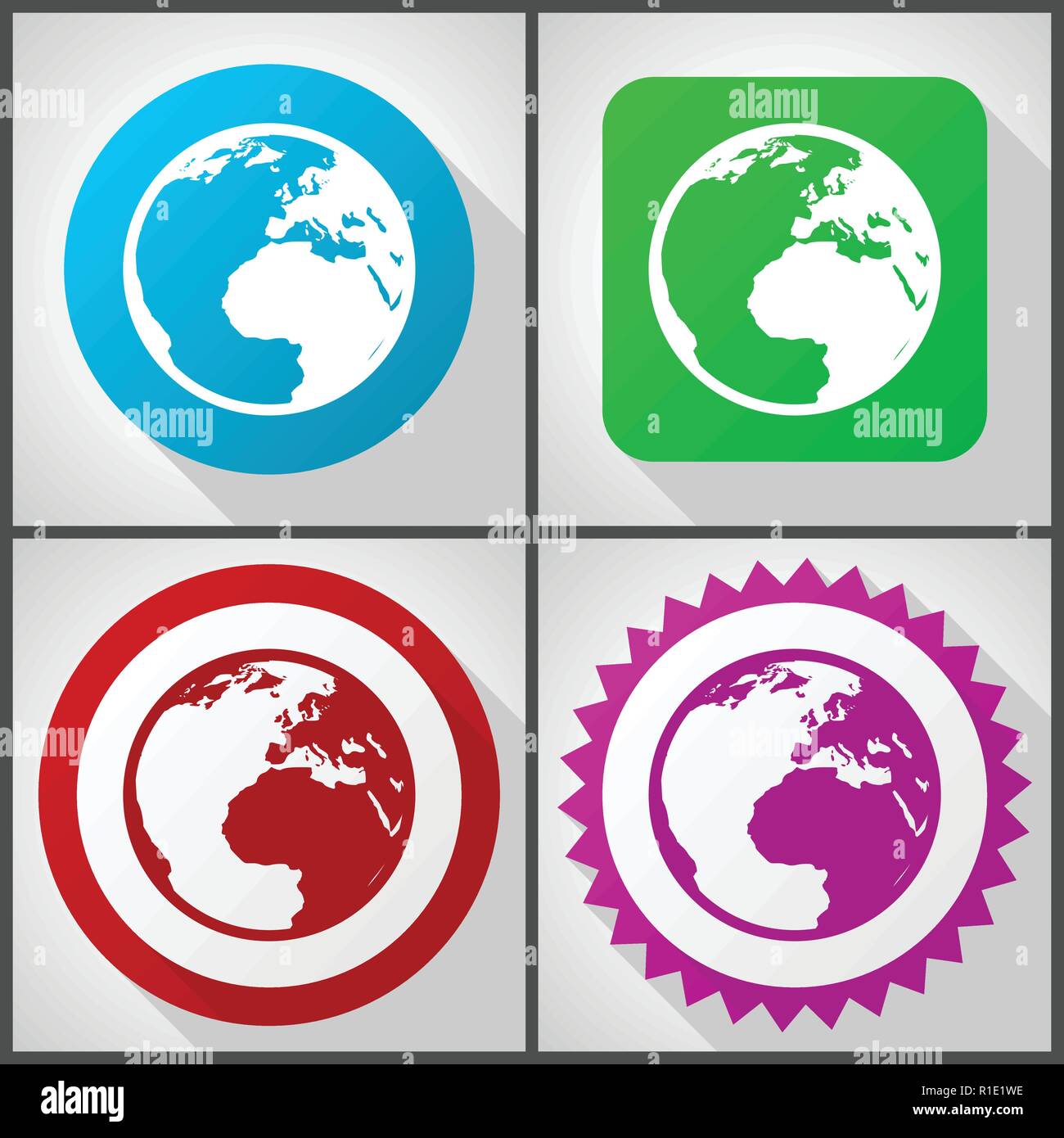 Vector icons with 4 options. Earth flat design icon set easy to edit in ...