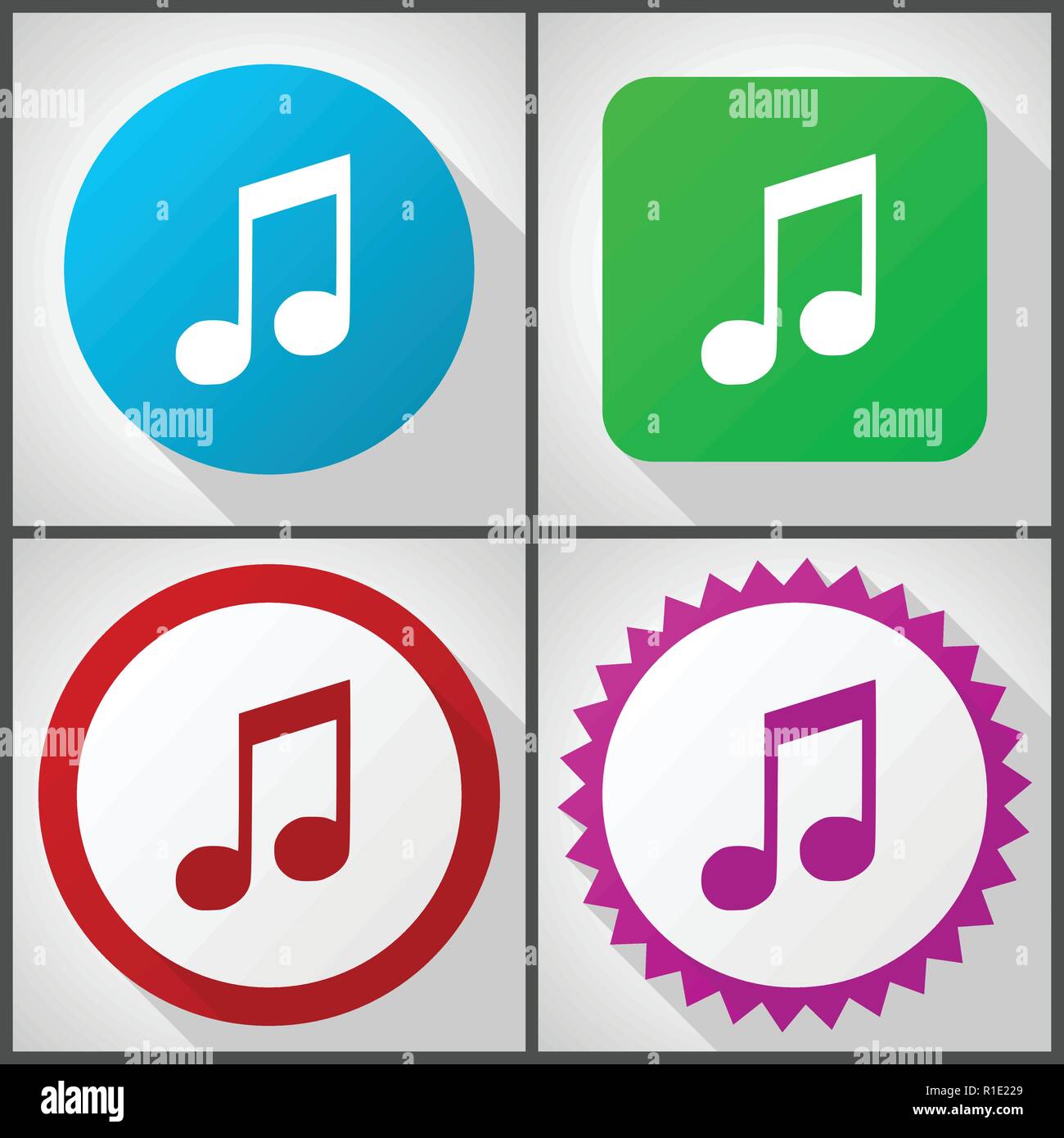 Vector icons with 4 options. Music flat design icon set easy to edit in eps 10. Stock Vector