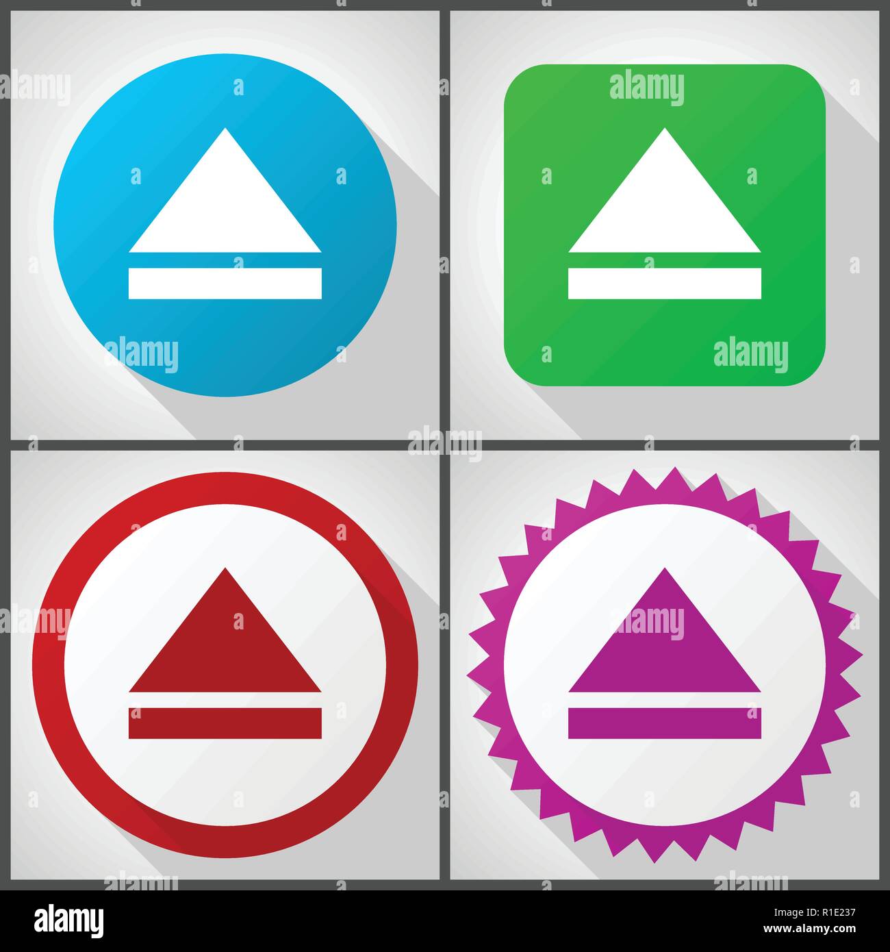Vector icons with 4 options. Eject flat design icon set easy to edit in eps 10. Stock Vector