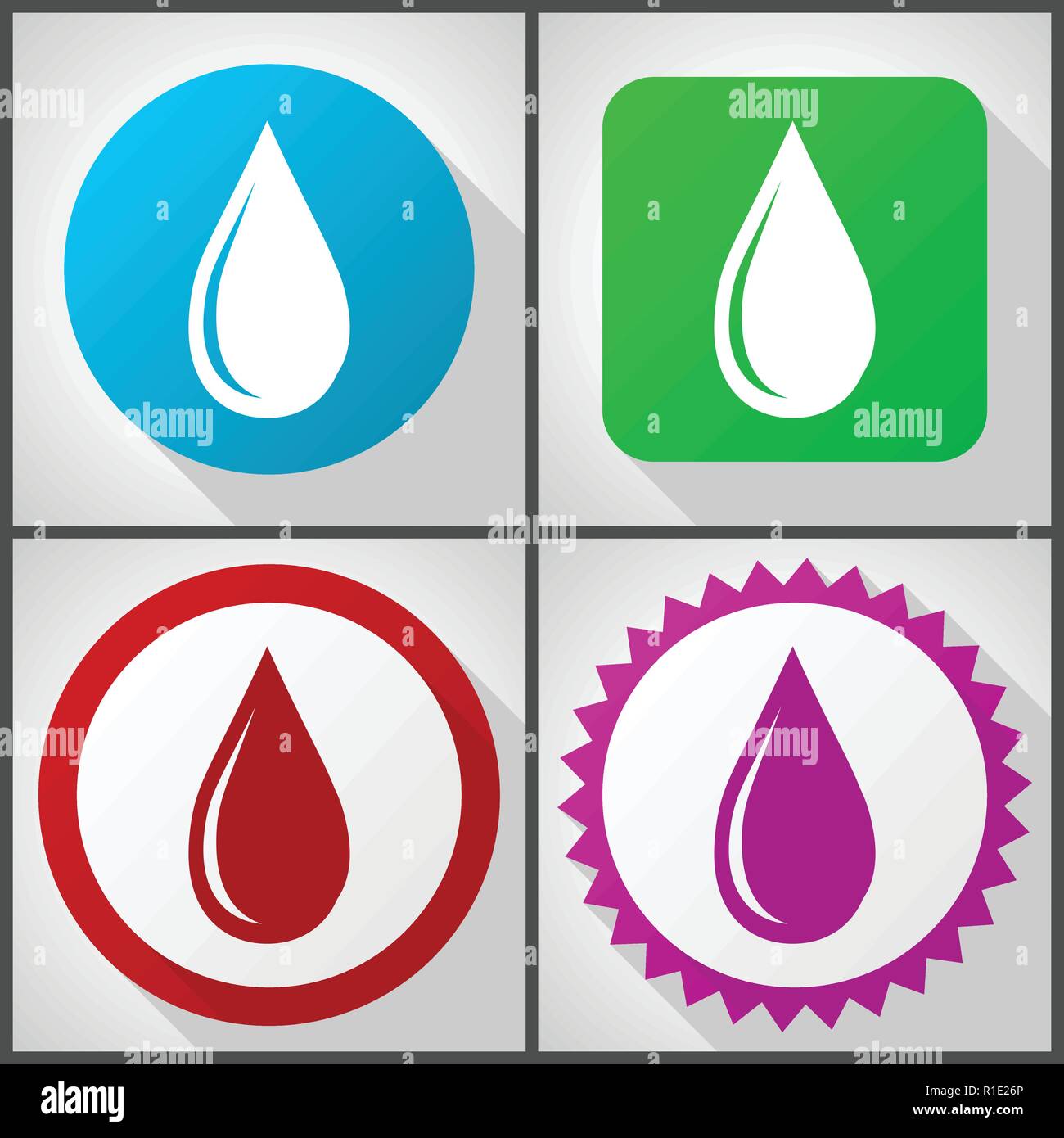 Vector icons with 4 options. Water drop flat design icon set easy to ...