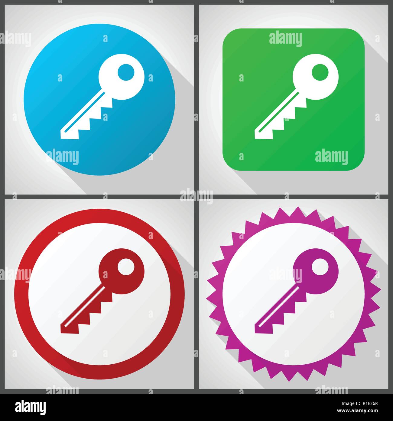 Vector icons with 4 options. Key flat design icon set easy to edit in ...