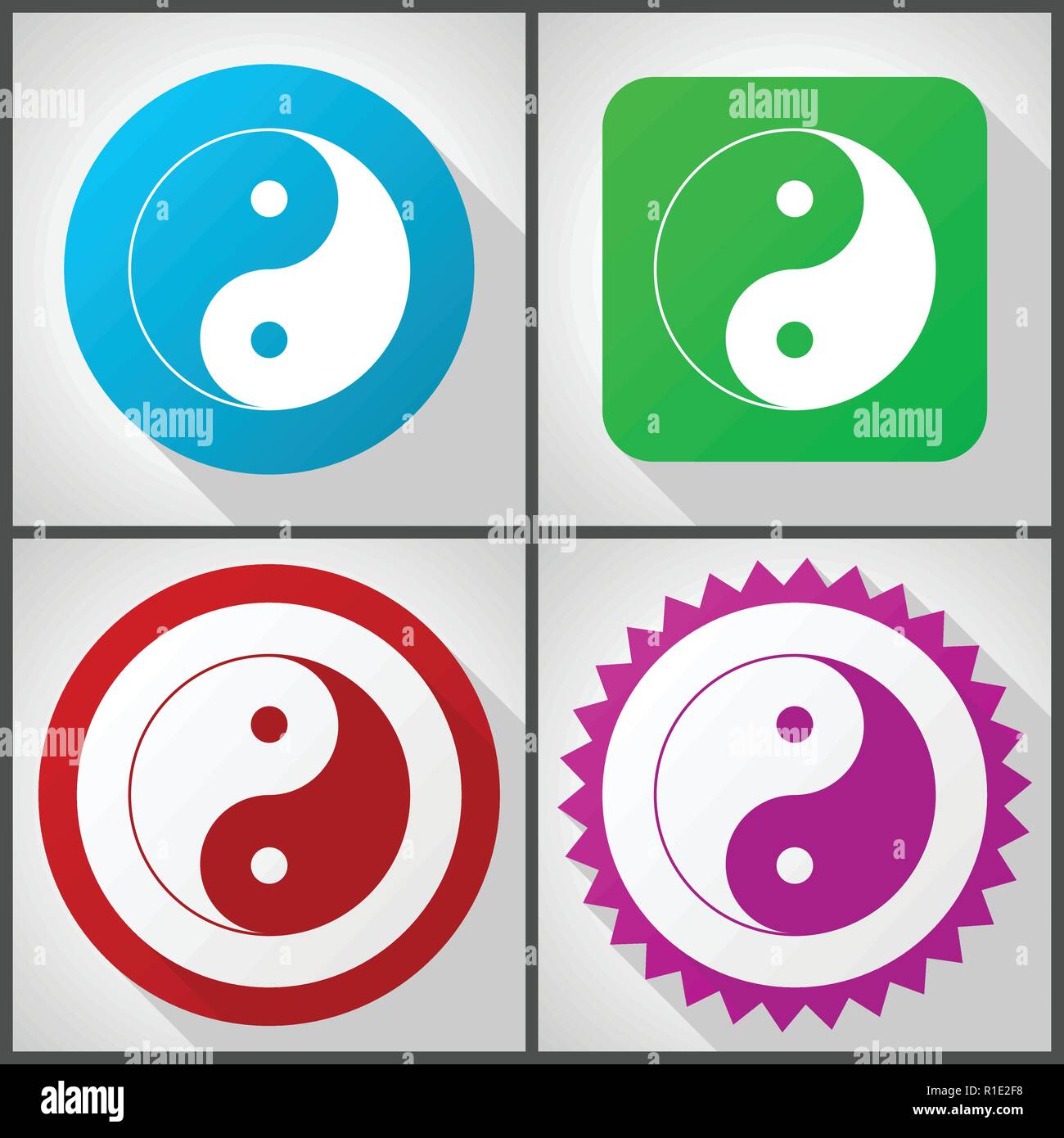 Vector icons with 4 options. Ying yang flat design icon set easy to ...