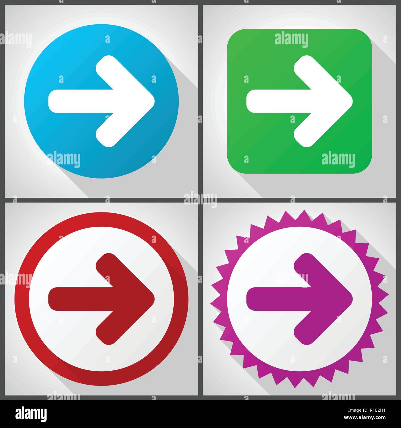 Vector icons with 4 options. Right arrow flat design icon set easy to ...