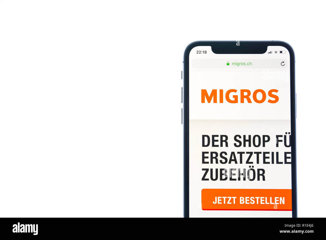SOLOTHURN, SWITZERLAND - NOVEMBER 11, 2018: Migros logo displayed on a modern smartphone Stock Photo