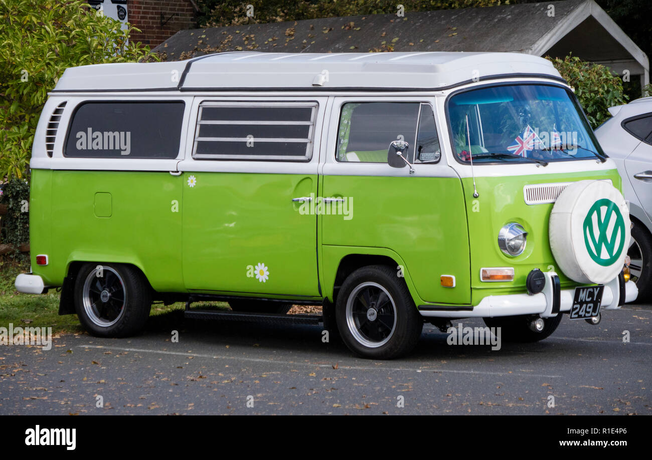 Lime green VW camper T2 bay Stock Photo