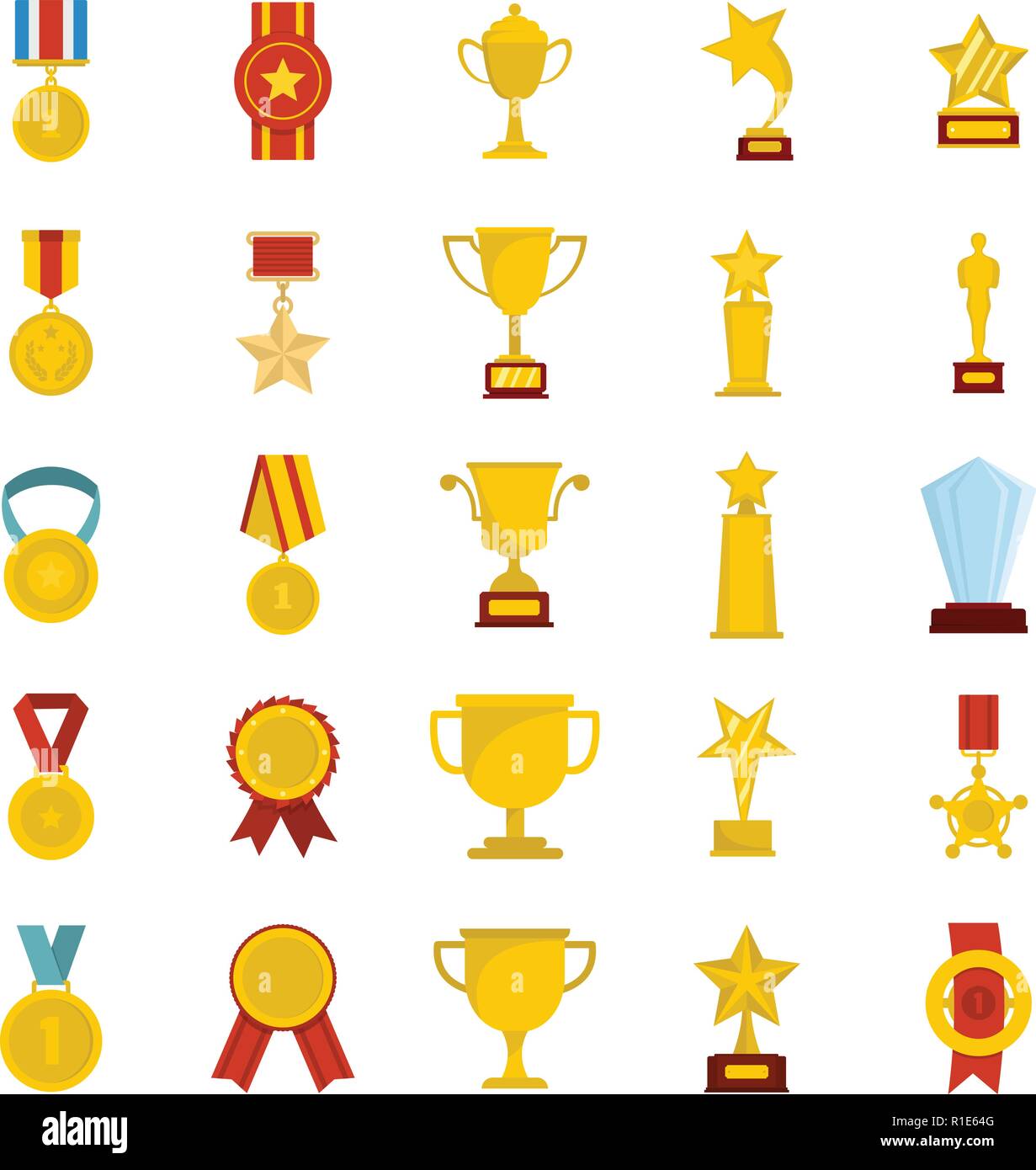 Medal award icon set isolated. Flat illustration of 25 