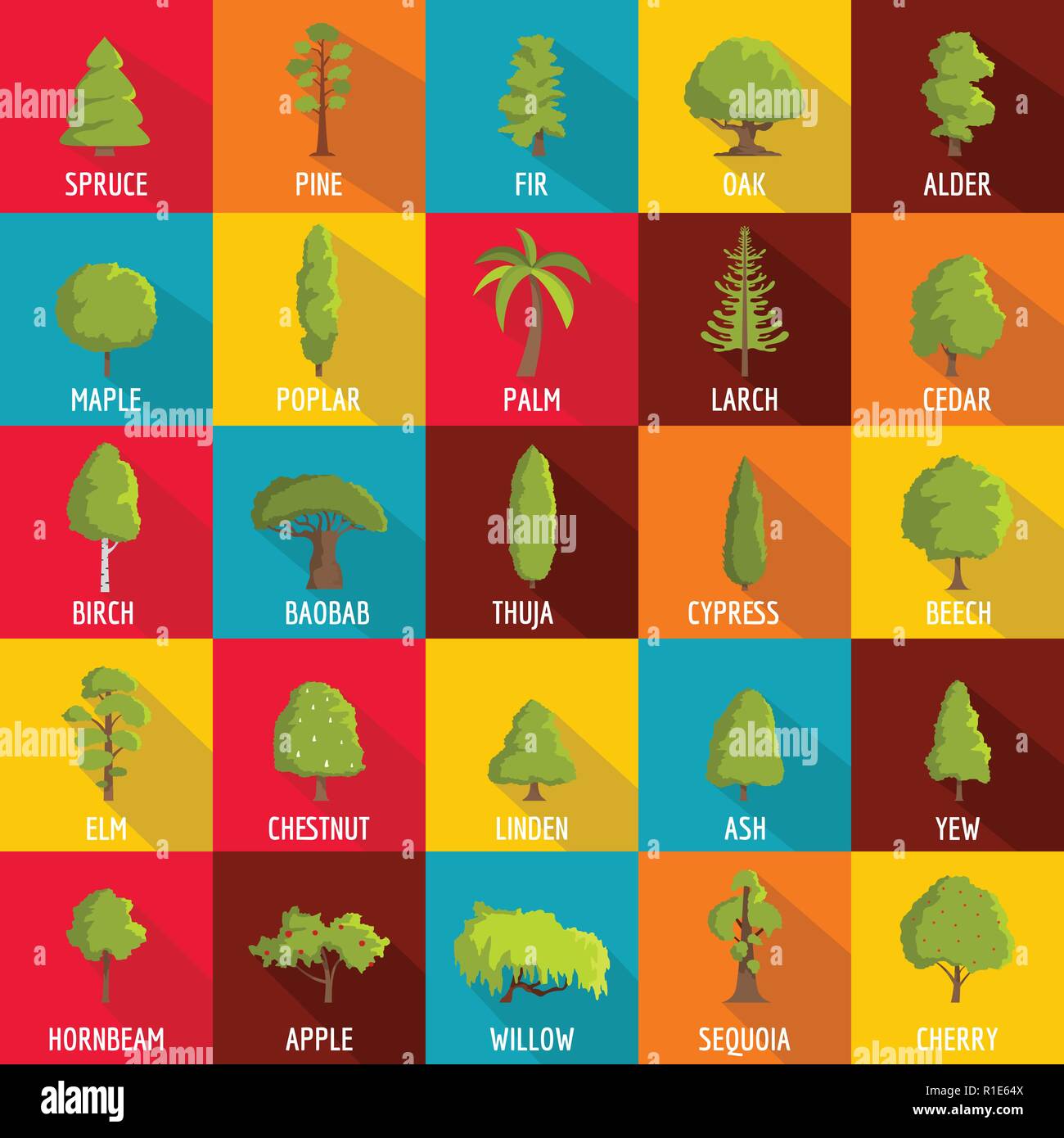 Tree icons set. Flat illustration of 25 tree vector icons for web Stock Vector