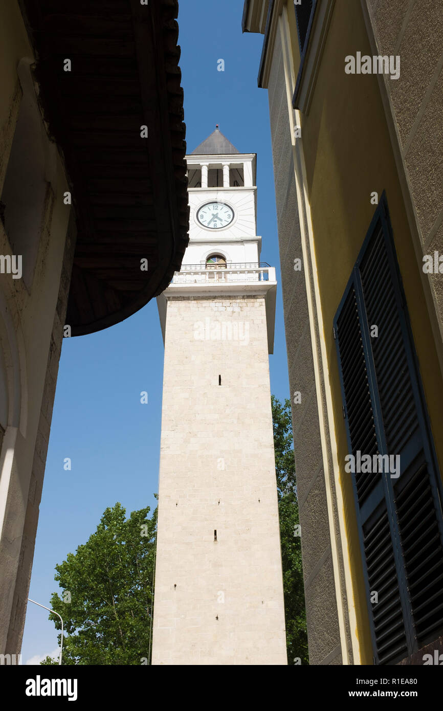 Old and new buildings provide a juxtaposition in Tirana, the capital city of Albania. Stock Photo