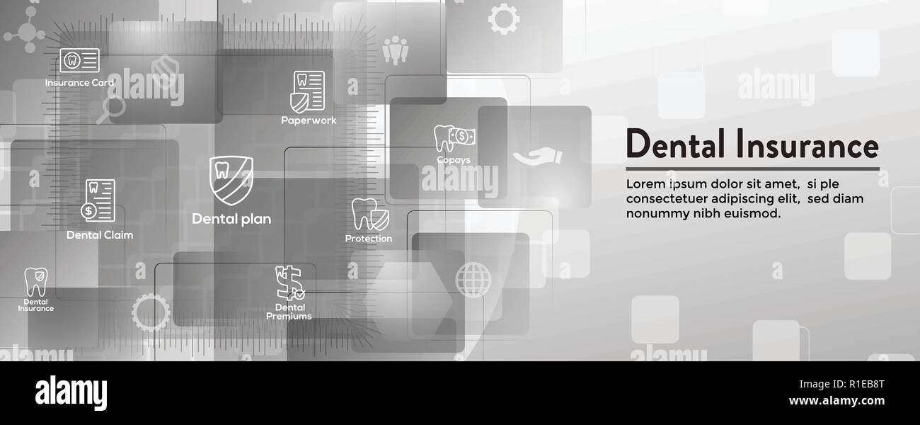 Dental Insurance Web Header Banner - Outline Icons, teeth, premiums ...