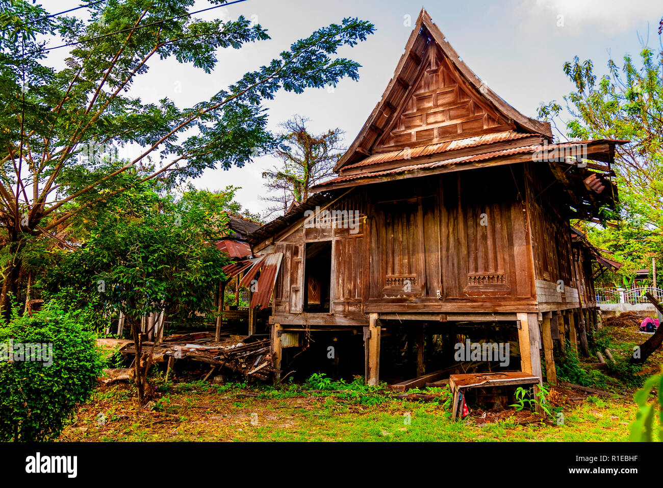 Old Buddhist monk housing deserted and rundown Stock Photo Alamy