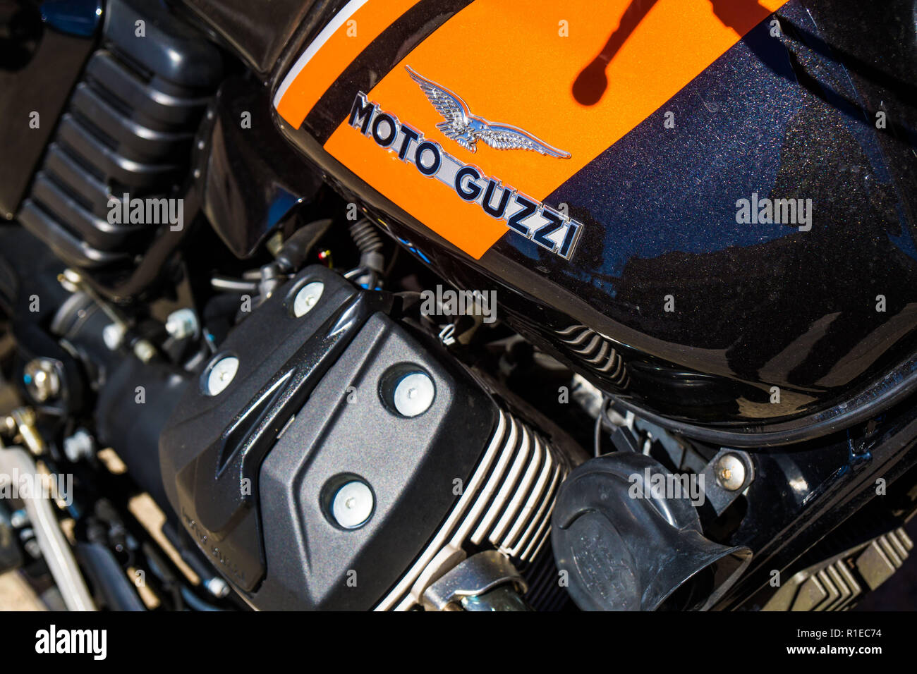 A Moto Guzzi V7 Motorcyle close up Stock Photo