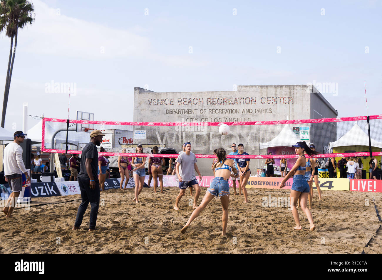 Beach Volleyball at Venice Beach, Los Angeles, California Stock Photo